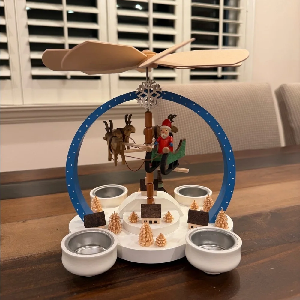Knuth Neuber 2-Tier Wood Christmas Pyramid Santa Claus Sleigh  Erzgebirge